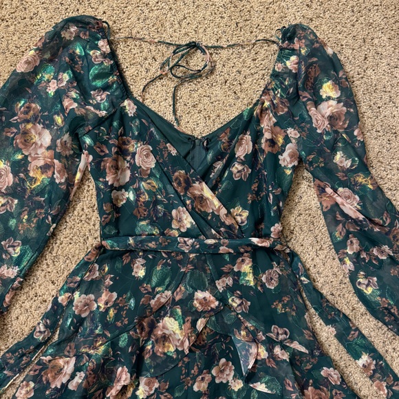 Trixxi Dresses & Skirts - NWOT Trixxi Shiny Floral Ruffle Long Sleeve Garden Party Dress Size XS